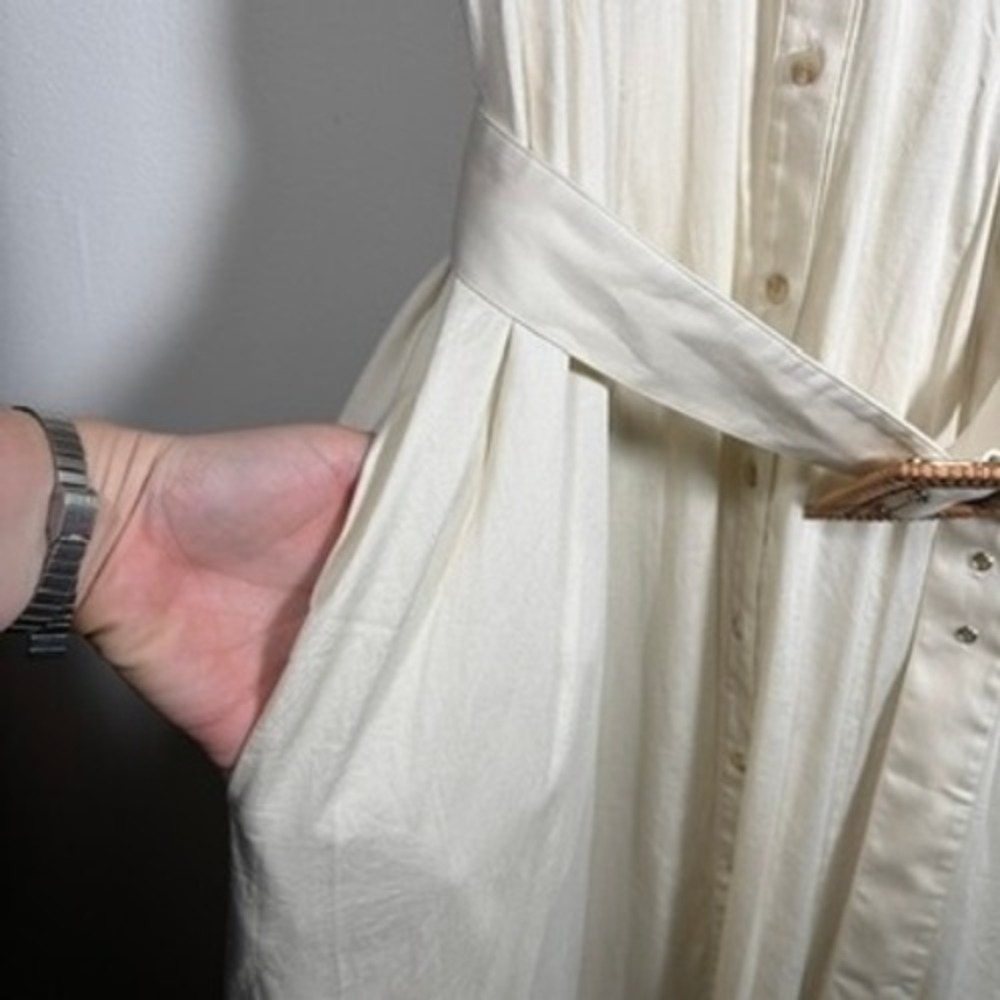 Alden Adair Button Front Dress Women Sz S Cream Ruffle Flutter Sleeve Belted - Picture 11 of 13